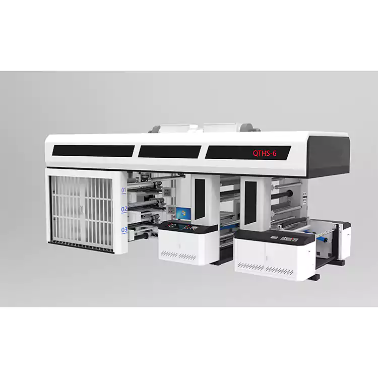 6 రంగులు సర్వో డ్రైవ్ గేర్ రకం సెంట్రల్ డ్రమ్ ఫ్లెక్సో ప్రింట్ంగ్ మెషిన్ స్లీవ్ రకం